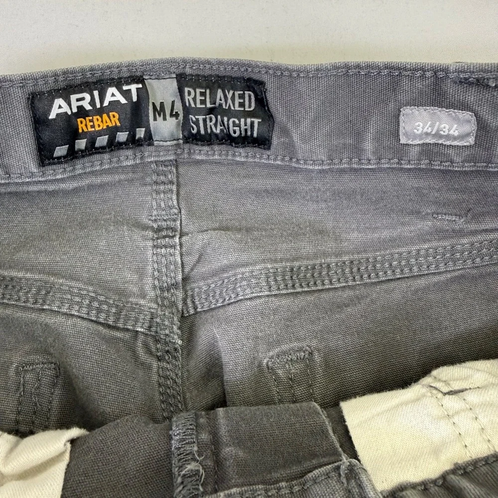 Ariat Rebar M4 Work Pants Mens 34x32 Grey Durastretch Relaxed Straight *Stains